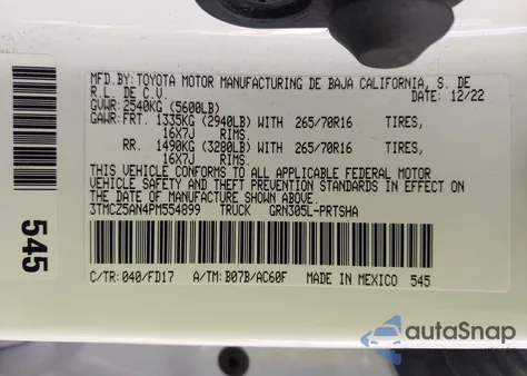 2023 Toyota Tacoma Trd Off Road z USA, uszkodzony, nr VIN 3TMCZ5AN4PM554899